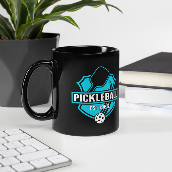 "ESTABLISHED 1965" (blue) - Black Glossy Pickleball Mug