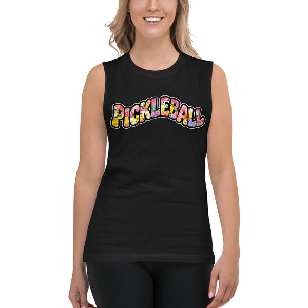 "FLORAL PICKLEBALL" - Pickleball Muscle Shirt