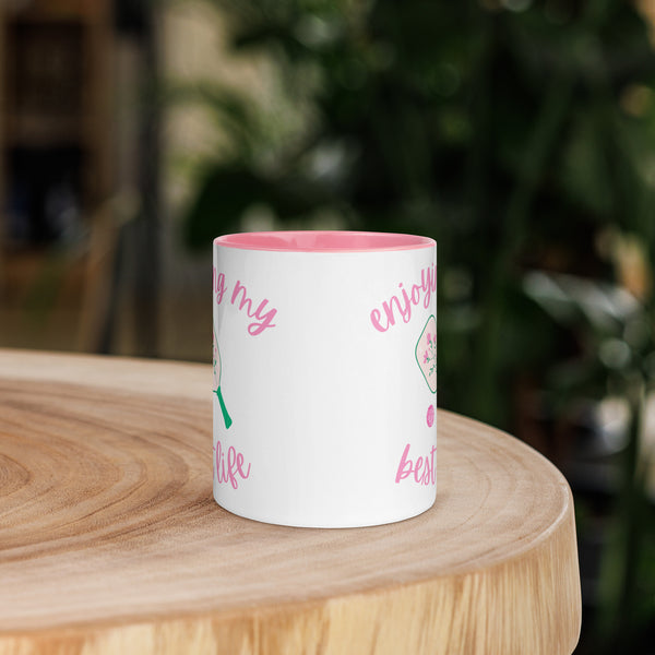 "ENJOYING MY BEST LIFE" - 11 oz. Pickleball Mug With Color Inside