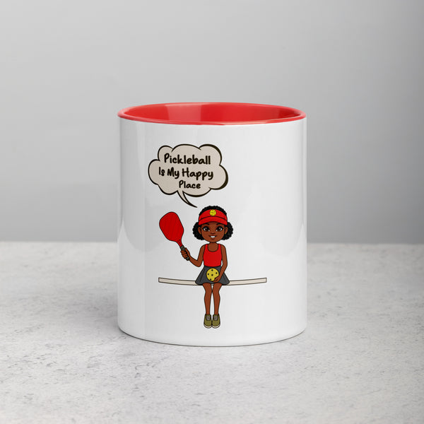 "MY HAPPY PLACE" (African) - Pickleball Mug With Color Inside