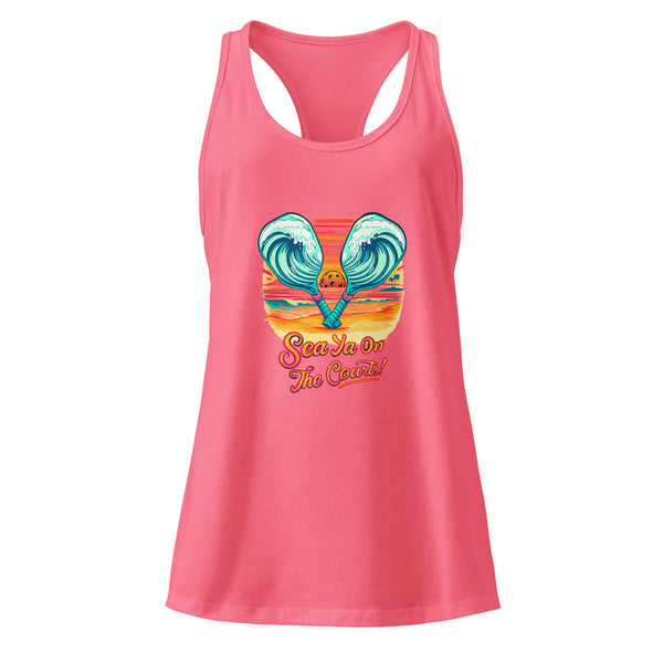 "SEA YA ON THE COURTS" - Women’s Fitted Pickleball Racerback Tank Top