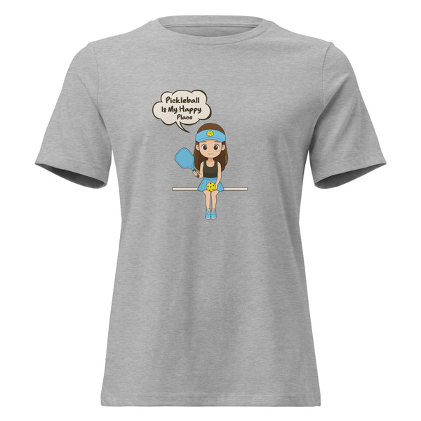 "My Happy Place" (brunette) - Women's Relaxed Pickleball T-Shirt