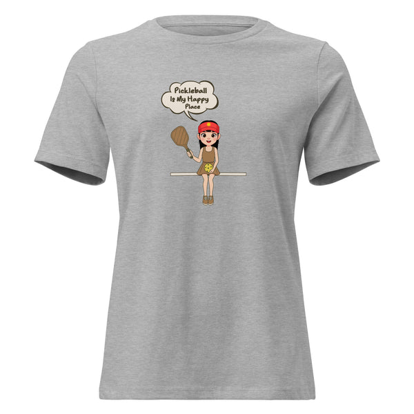 "MY HAPPY PLACE" (Asian) - Women's Relaxed Pickleball T-Shirt