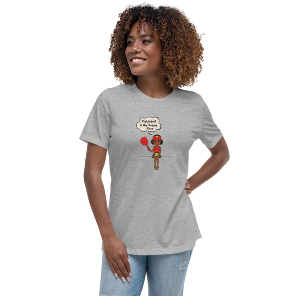 "MY HAPPY PLACE" (African) - Women's Relaxed Pickleball T-Shirt