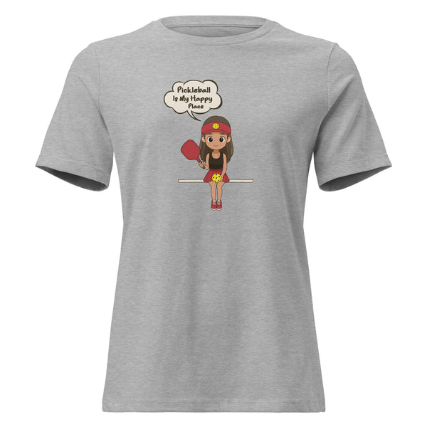 "MY HAPPY PLACE" (Latino) - Women's Relaxed Pickleball T-Shirt