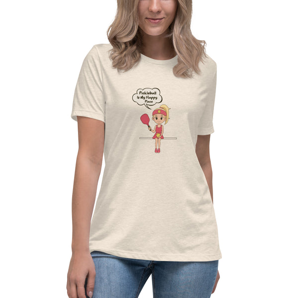 "MY HAPPY PLACE" (Blonde) - Women's Relaxed Pickleball T-Shirt