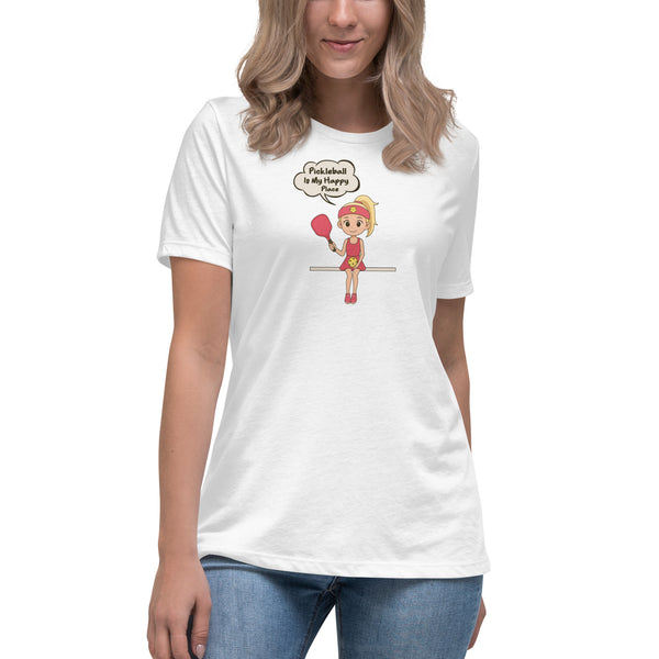 "MY HAPPY PLACE" (Blonde) - Women's Relaxed Pickleball T-Shirt